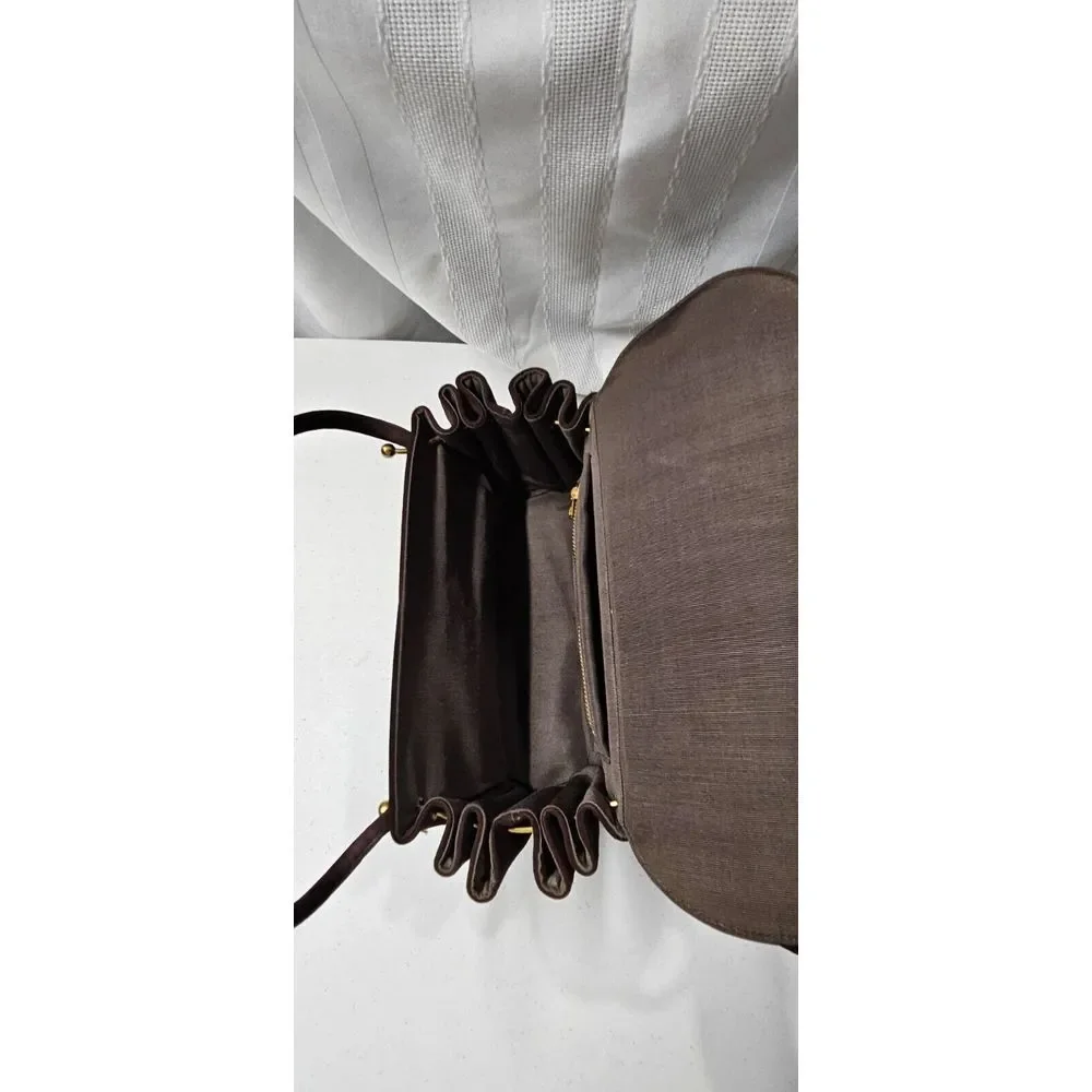 Vintage dark brown Square‎ basket Evening Bag Velvety Ultrasuede double handles